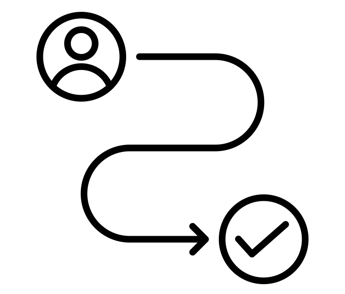 Illustration som symboliserar en kundresa och ux design: en person med en pil mot ett uppsatt mål.